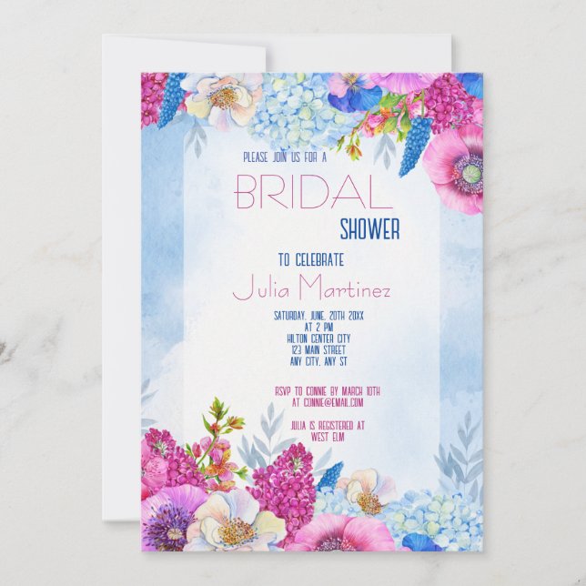 Garden Bright Floral Bridal Shower Invitation  (Front)