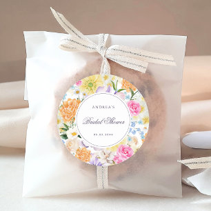 Garden Bright Floral Spring Summer Bridal Shower Classic Round Sticker