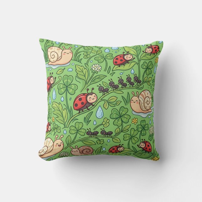 Garden Bugs Pillow – Snail Ladybug (Front)