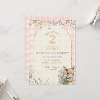 Garden Bunny 2nd Birthday Invitation
