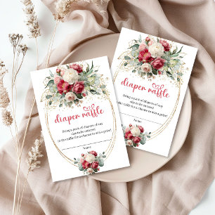 Garden Burgundy Floral Gold Diaper Raffle Card