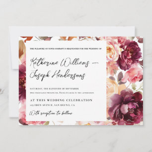 Garden Burgundy Script calligraphy Details Wedding Invitation