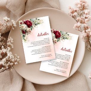 Garden Burgundy White Floral Gold Wedding Details  Enclosure Card