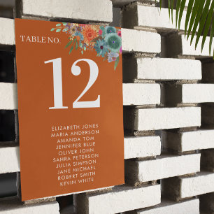 Garden Burnt Orange Boho Chic Wildflower Wedding Table Number