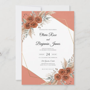 Garden Burnt Orange Pampas Eucalyptus Wedding Invitation