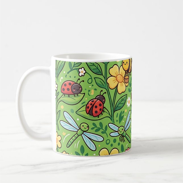 Garden Butterfly & Bee Mug – Cute Pattern (Left)