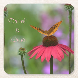 Garden Butterfly Wedding Square Paper Coaster
