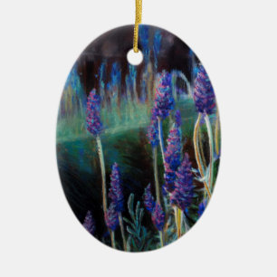 Garden By the Pond at Twilight Ceramic Tree Decoration