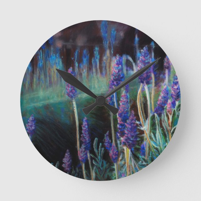 Garden By the Pond at Twilight Round Clock (Front)