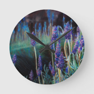 Garden By the Pond at Twilight Round Clock