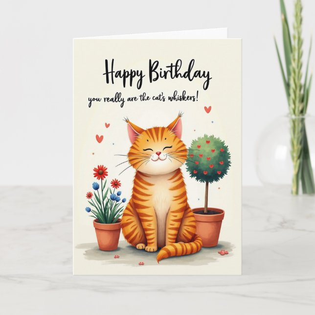 Garden Cat Birthday Card (Front)
