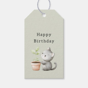 Garden Cat with Plant Birthday Gift Tags