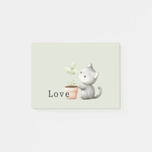 Garden Cat with Plant Love Post-it Notes