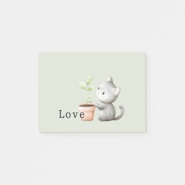 Garden Cat with Plant Love Post-it Notes (Front)