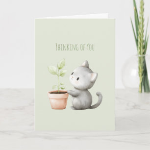 Garden Cat with Plant Thinking of you Card