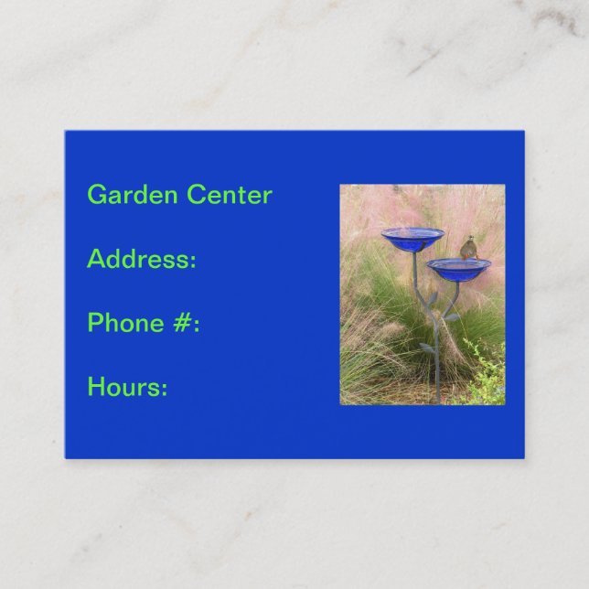 Garden Centre Business Card, Royal Blue with Bird Card (Front)