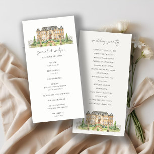 Garden Chateau Watercolor Wedding Program Card