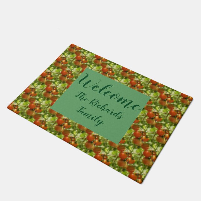 Garden Cherry Tomatoes Nature Pattern Personalised Doormat (Angled)