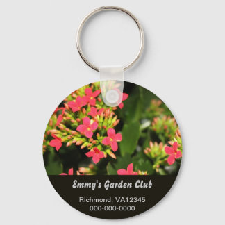 Garden club keychain, red garden flowers key ring