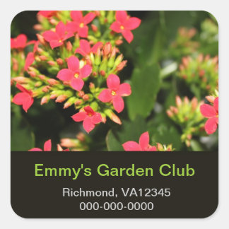 Garden club sticker, red garden flowers square sticker
