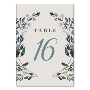 Garden Crest Eggshell Floral Blue Wedding Table Number