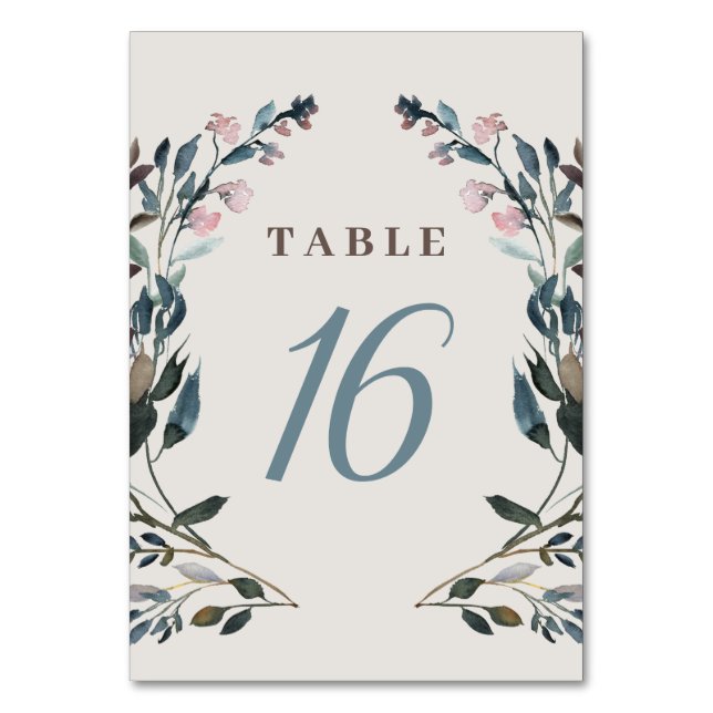 Garden Crest | Eggshell | Floral Blue Wedding Table Number (Front)