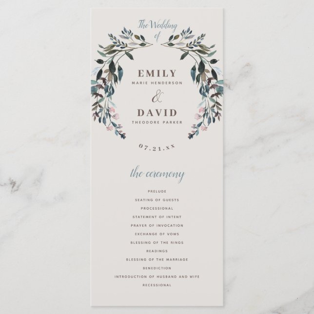 Garden Crest | Eggshell | Floral Wedding Ceremony Programme (Front)