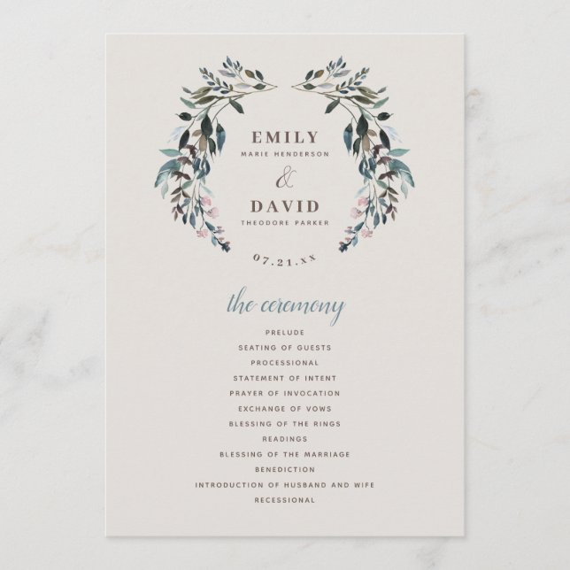 Garden Crest | Eggshell | Floral Wedding Ceremony Programme (Front)