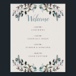 Garden Crest Eggshell Floral Wedding Program Poster<br><div class="desc">This wedding program poster announces the schedule of your  big day to your bridal party and guests in style. Featuring navy and pink watercolored flowers and leaves. This is part of our "Garden Crest" wedding collection in eggshell. Be sure to visit the collection to see more  coordinating items!</div>