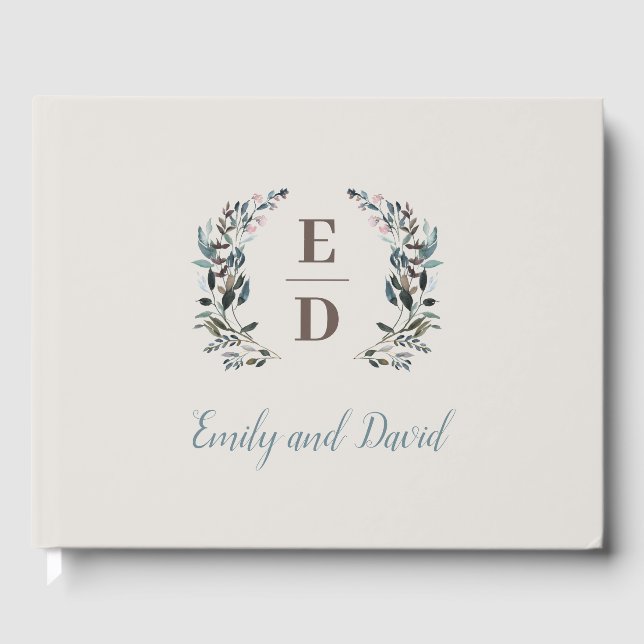 Garden Crest Eggshell Monogram Wedding Guest Book (Front)