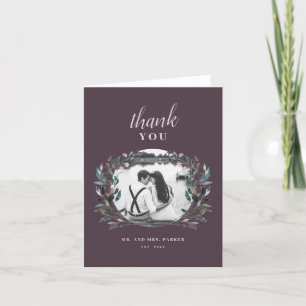 Garden Crest   Mauve Purple Floral Wedding Photo Thank You Card