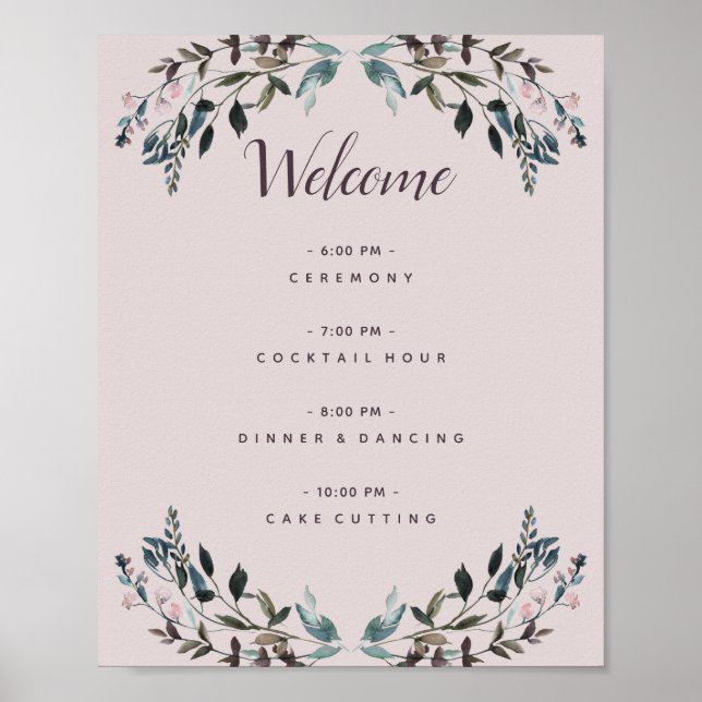 Garden Crest Mauve Purple Floral Wedding Program Poster (Front)