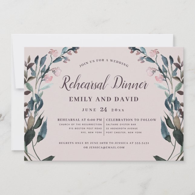 Garden Crest Mauve Purple Floral Wedding Rehearsal Invitation (Front)
