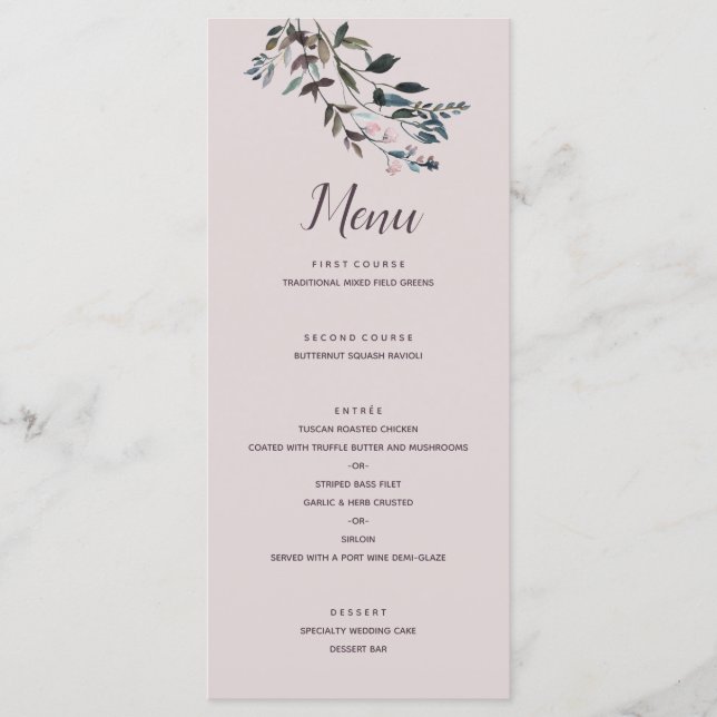 Garden Crest | Mauve Purple Floral Wedding Script Menu (Front)