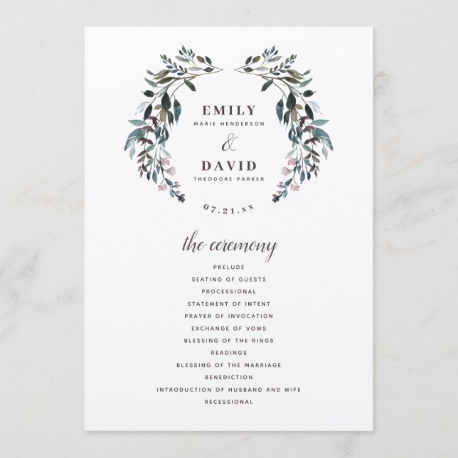 Garden Crest Rustic Kraft Floral Wedding Ceremony Programme (Front)