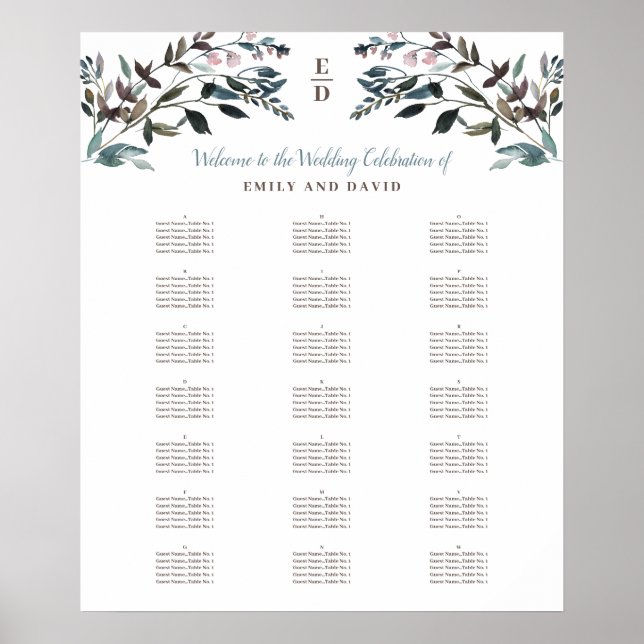 Garden Crest | White | Alphabetical Seating Chart (Front)