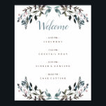 Garden Crest White Blue Floral Wedding Program Poster<br><div class="desc">This wedding program poster announces the schedule of your  big day to your bridal party and guests in style. Featuring navy and pink watercolored flowers and leaves. This is part of our "Garden Crest" wedding collection. Be sure to visit the collection to see more  coordinating items!</div>