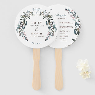 Garden Crest   White Blue Wedding Party Program Hand Fan
