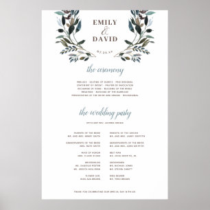 Garden Crest White Floral Ceremony Program Sign