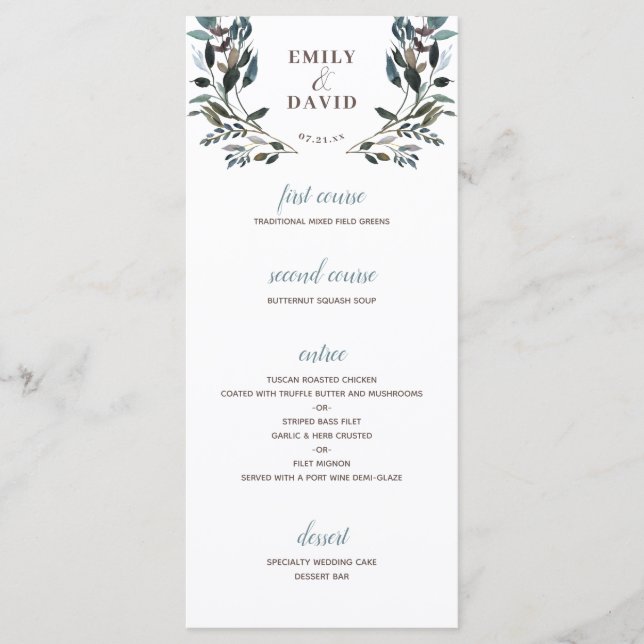 Garden Crest | White Floral Wedding 4 Course Menu (Front)