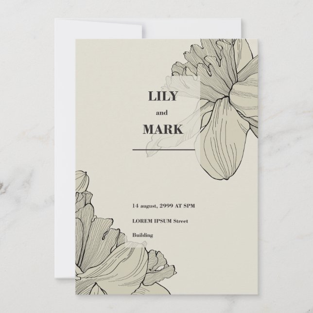 Garden Daffodils flowers. Engraved background. Invitation (Front)