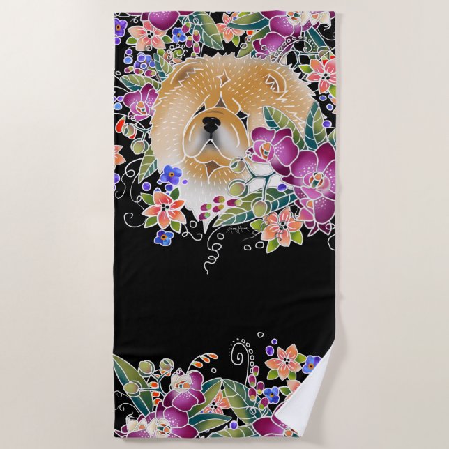 GARDEN DANCE chow  beach towel  black background (Front)