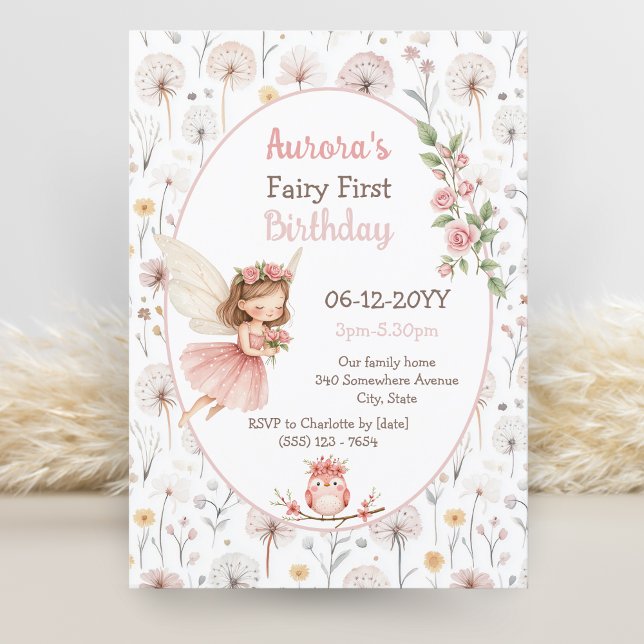 Garden Dandelion watercolor Fairy First birthday Invitation (Creator Uploaded)