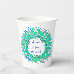 Garden Delights: Floral Wreath Party Green Bow Paper Cups