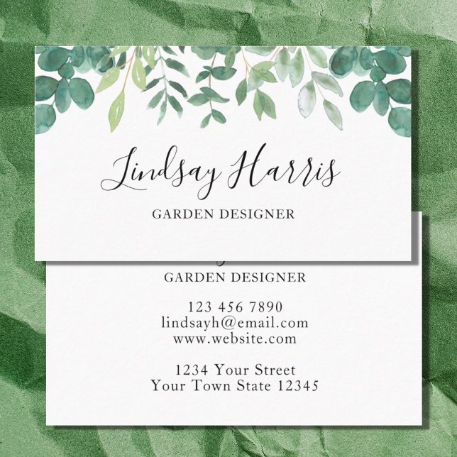 Garden Designer Watercolor Eucalyptus Foliage  Business Card (Creator Uploaded)
