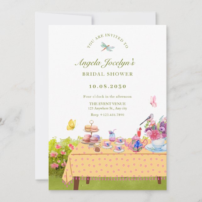 Garden dining table nature bridal shower invitation (Front)