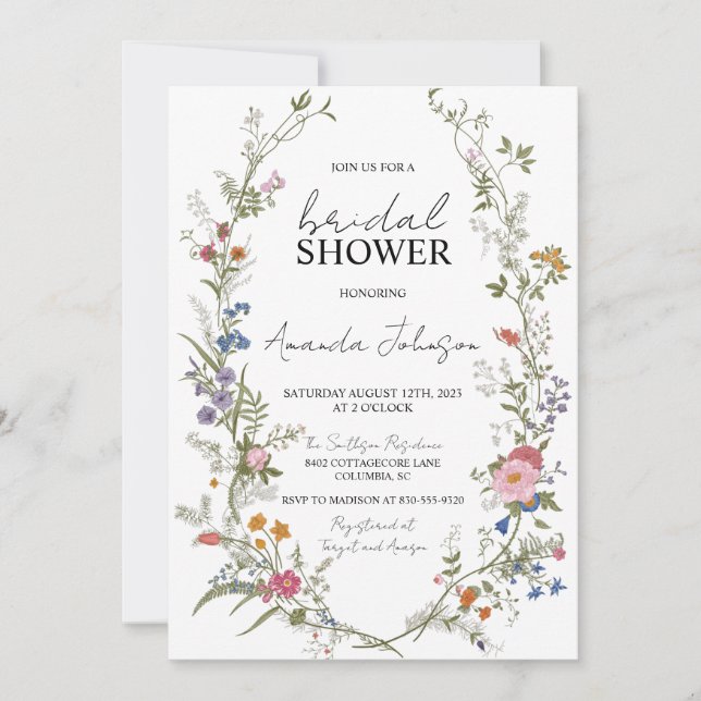Garden Ditsy Floral Wildflower Bridal Shower Invitation (Front)