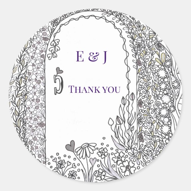 Garden Door Floral Wedding Thank You Classic Round Sticker (Front)
