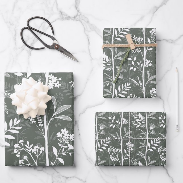 Garden Dream Elegant Botanicals - forest green Wrapping Paper Sheet (Front)