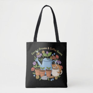 Garden Dreams & Coffee Beans Cute Cat Cottagecore Tote Bag